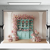 Aperturee - Aperturee Pink Wall Teal Showcase Floral Wedding Photo Backdrop